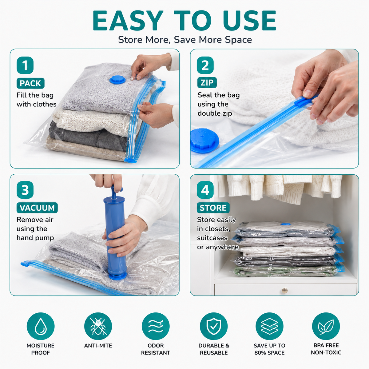 🏆【Back to School】Dlomyro Cordless Vacuum Storage Bag Set — Optional Rechargeable Electric Air Pump