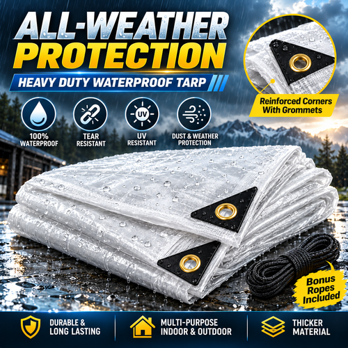 Clear Waterproof PE Tarp, Transparent Outdoor Cover with Metal Grommets🛡️