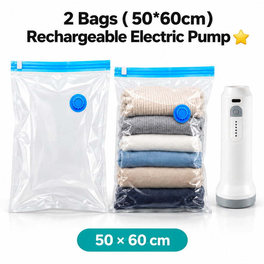 🏆【Back to School】Dlomyro Cordless Vacuum Storage Bag Set — Optional Rechargeable Electric Air Pump